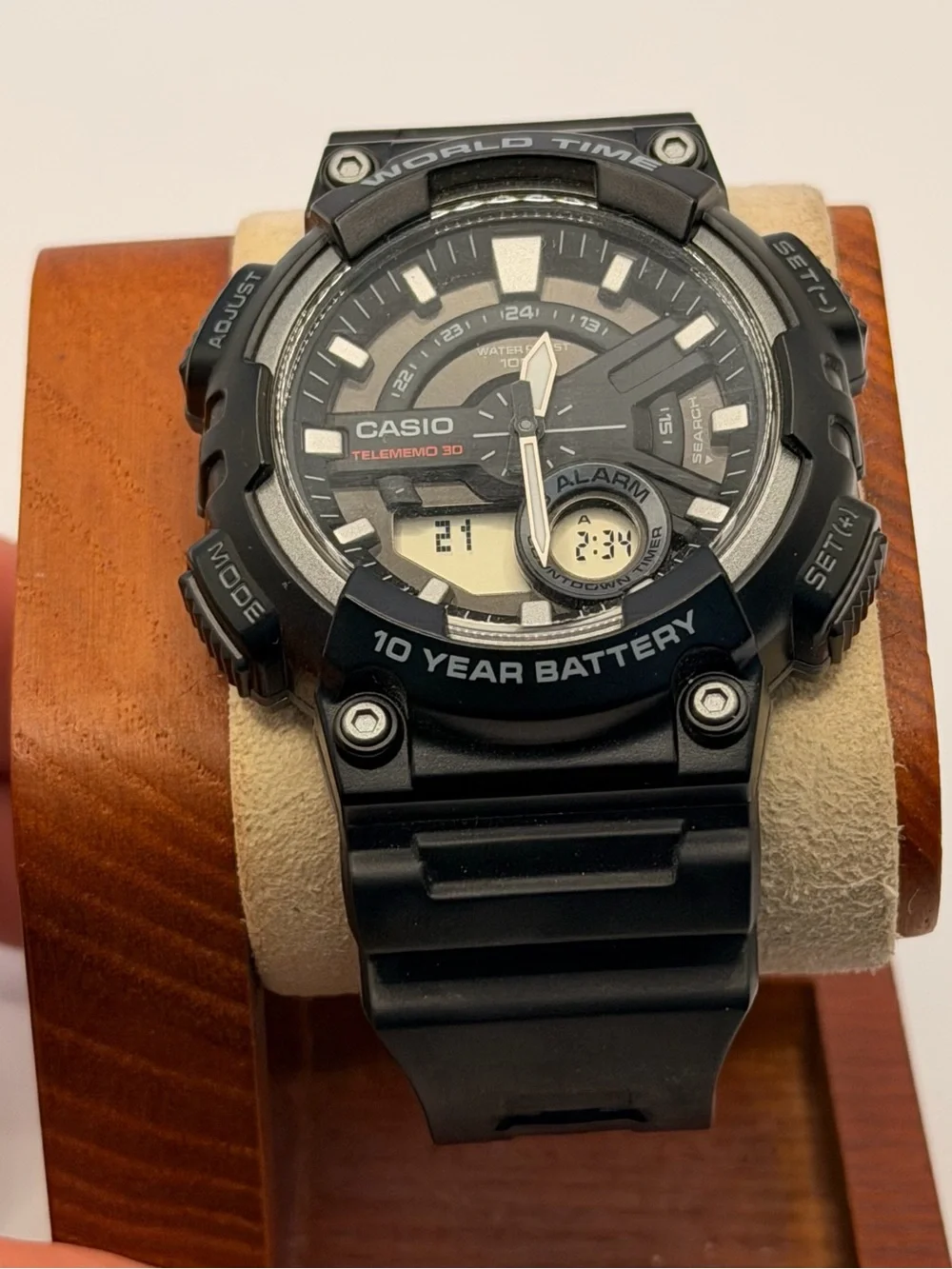 Casio AEQ110W-1AV, Telememo 30 Watch, 100M, 3 Alarms,‎ Chronograph, World Time